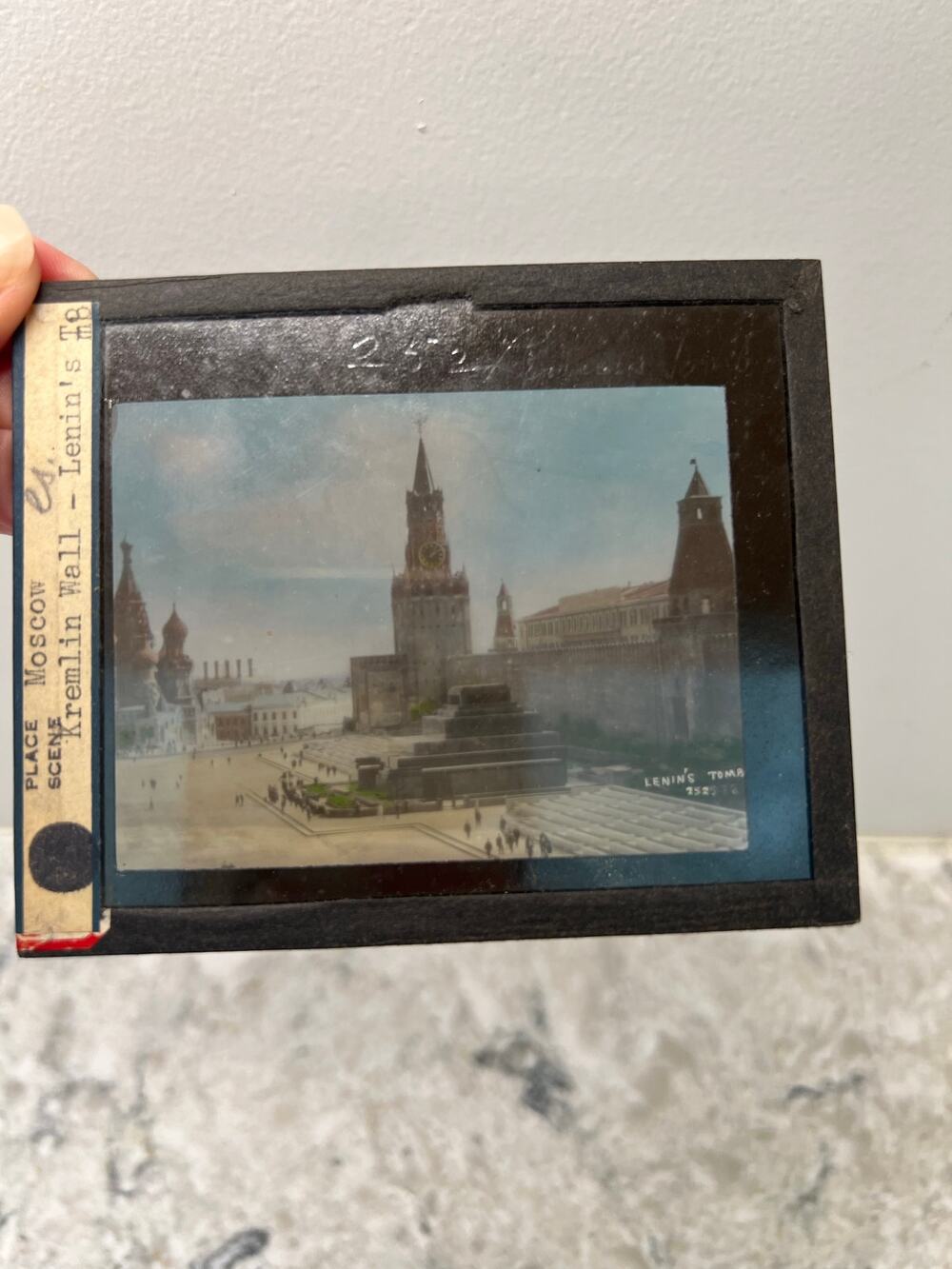 Antique Magic Glass Lantern Slide Kremlin Wall Lenin's Tomb JL